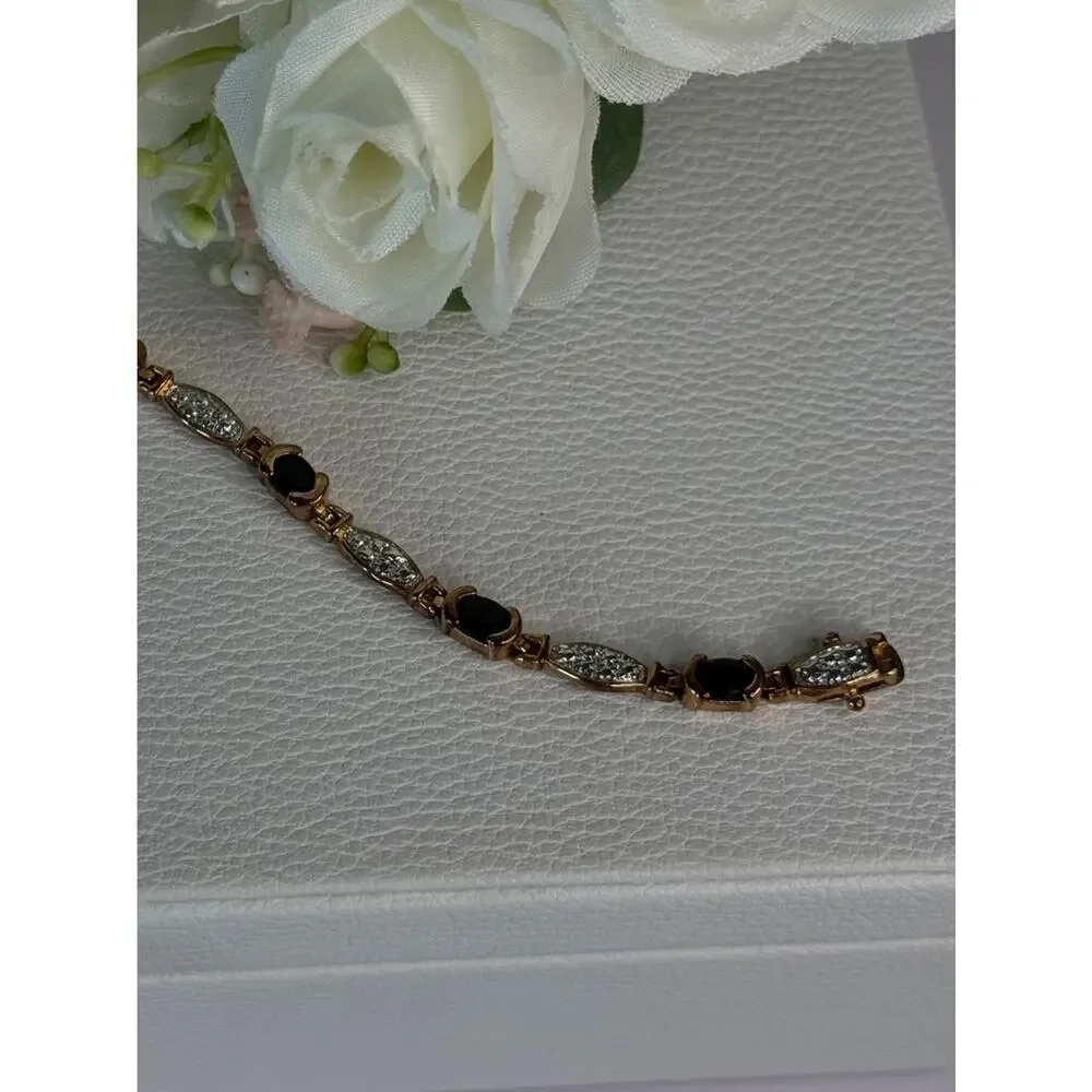 925 Sterling Silver Gold Plated Sapphire Bracelet Length 7.5 Inch